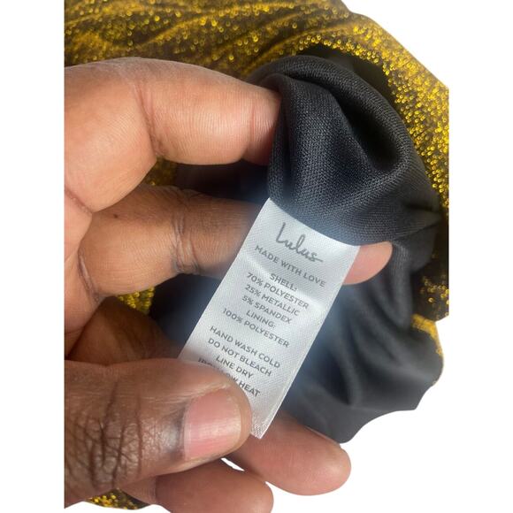 Lulus Womens Metallic Gold Bodycon Dress V Neck Sleeveless Mini Dress Ruched S - Picture 6 of 6